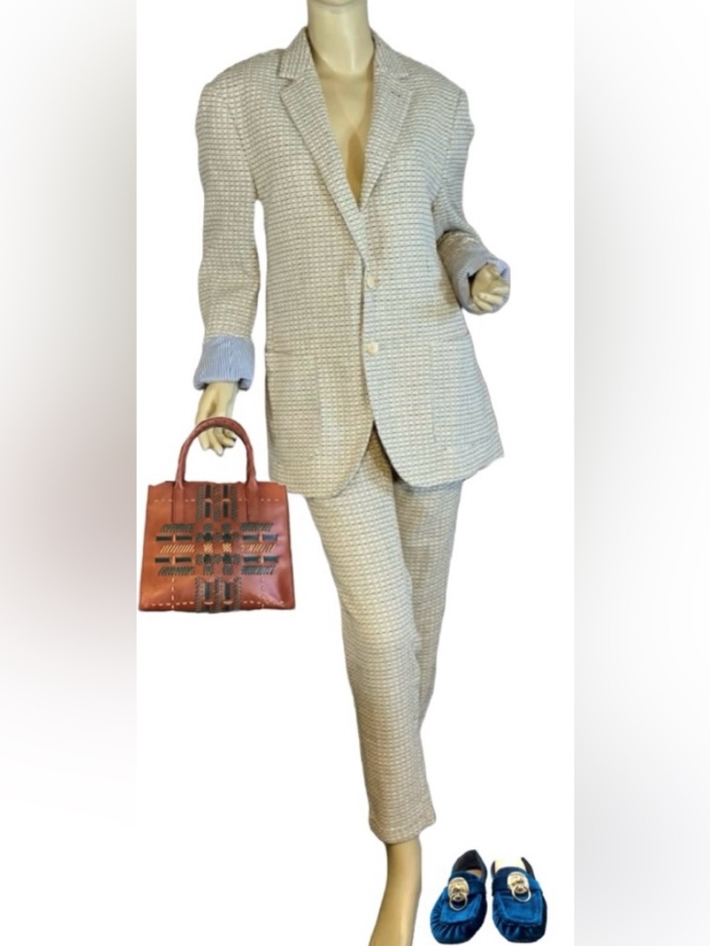 SCOTCH & SODA AMSTERDAM COUTURE BEIGE, MAROON & TEAL PANTSUIT (XL)